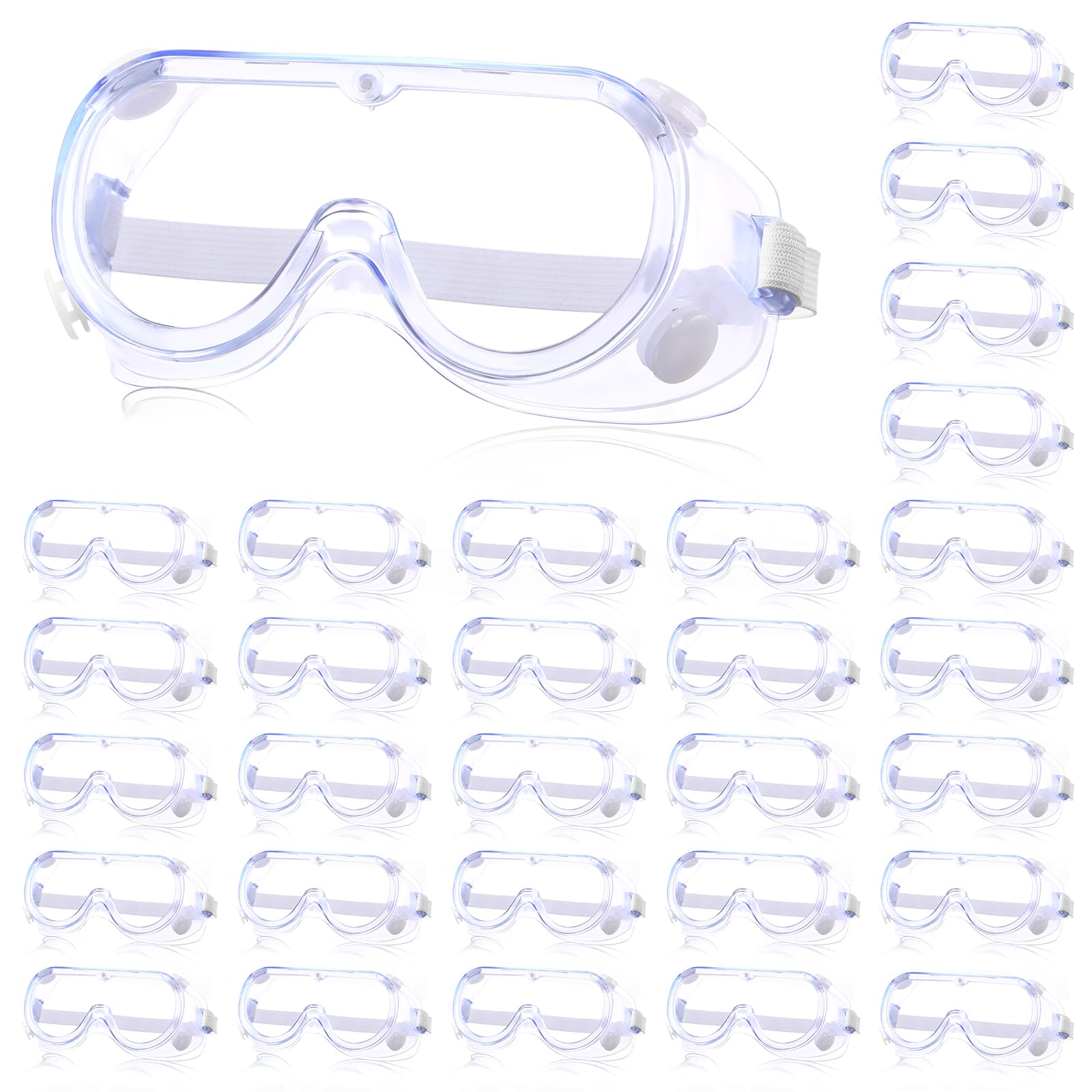 Yunsailing 30 Pack Protective Safety Goggles Clear Lab Over Glasses Anti Fog Eye Protection Goggles for Men Women(Clear White)