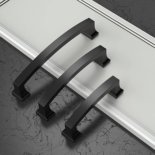 Miniatura 4 de Asidrama - Paquete de 10 manijas para alacena con agujero central de 3 pulgadas (76mm) de color negro mate, tiradores para gabinete, accesorios para