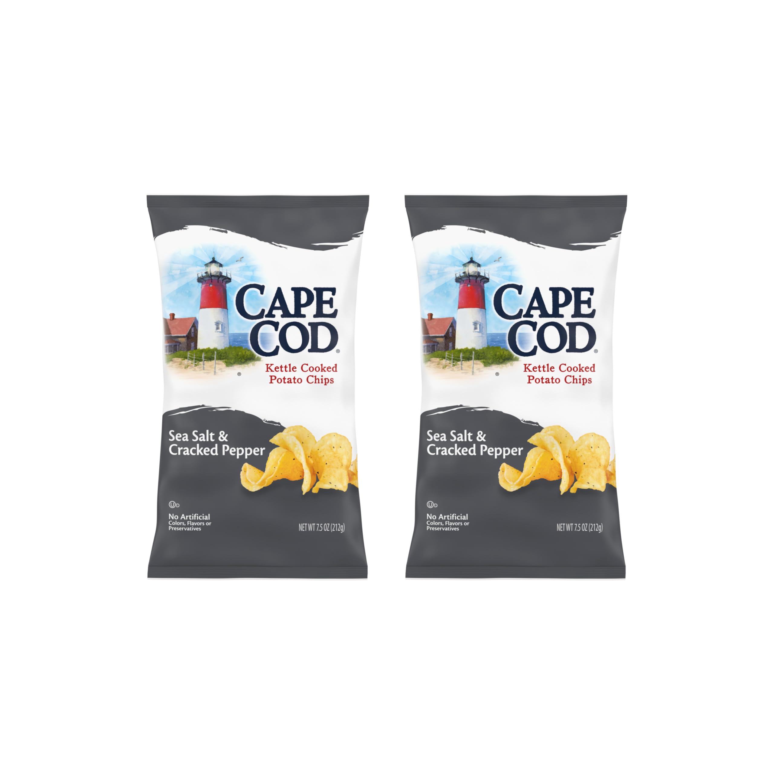 Cape Cod Potato Chips Sea Salt and Cracked Pepper Kettle Chips, 7.5 Oz (Pack of 2)
