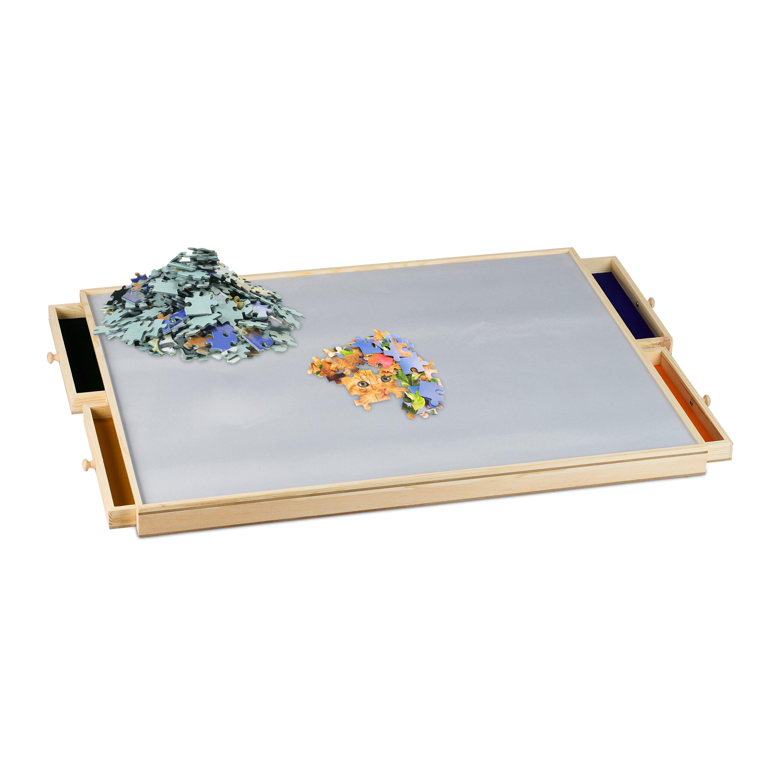 Relaxdays Tablero para Puzzle, 4 Cajones Extraíbles, para Rompecabezas de hasta 1000, Base Guardapuzles, Madera, Natural