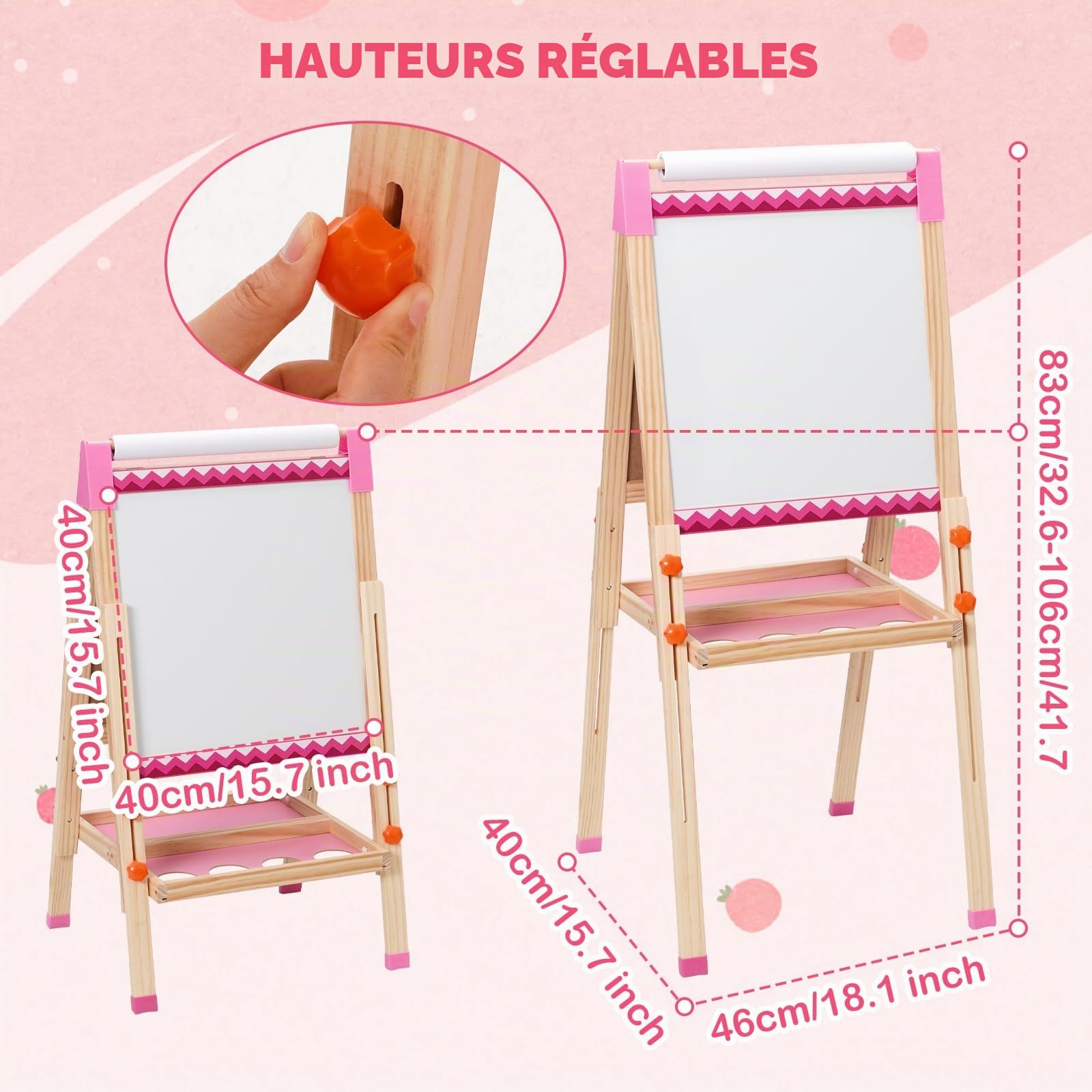 Chevalet pour Enfants Avec Rouleau de Papier à Dessin,Tableau Noir Double Face Pliable,Tableau Blanc Magnétique et Support pour Papier à Peindre,Cadeau pour Tout-Petits Garçons et Filles