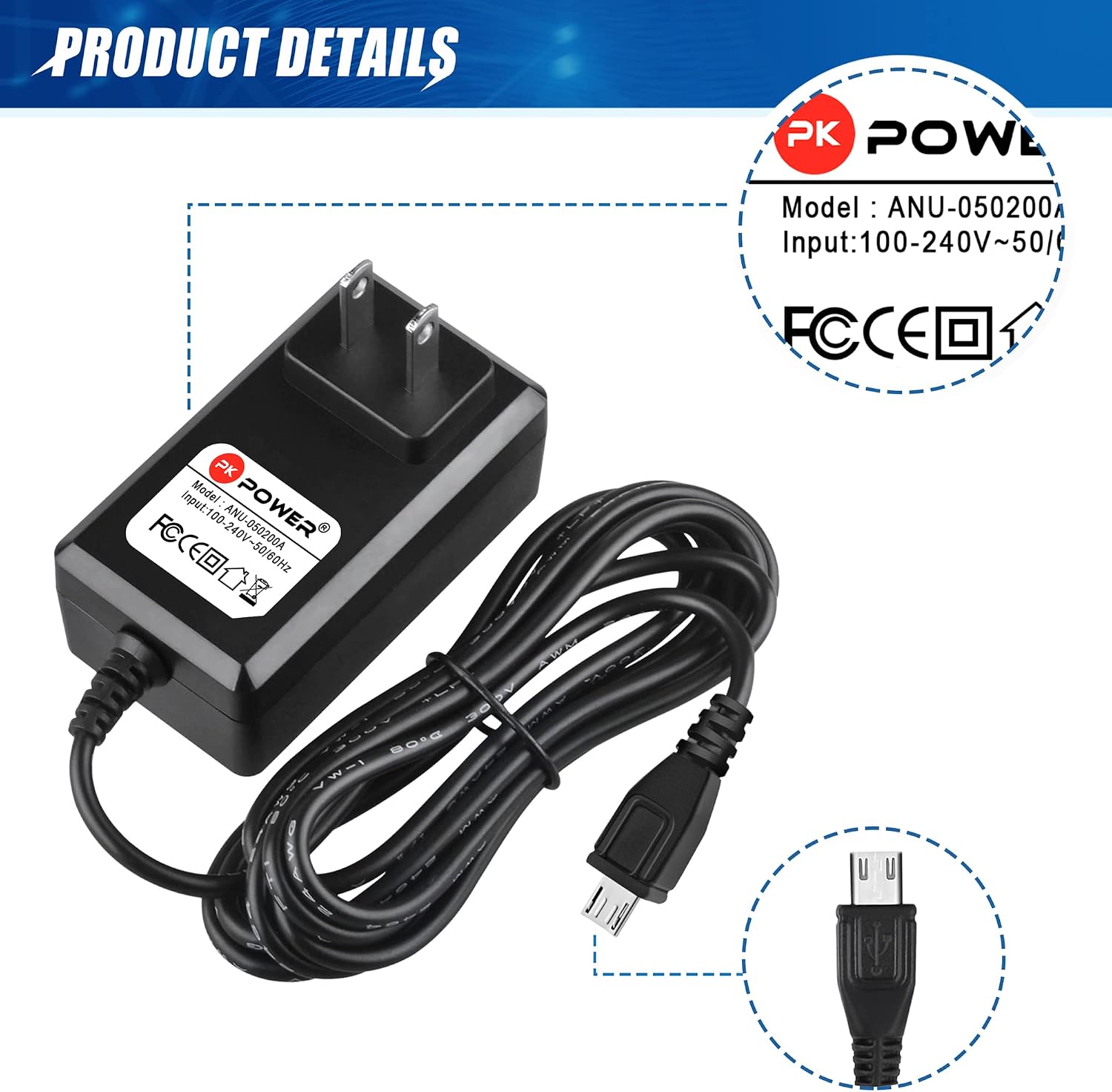 5V 2A Micro USB AC Adapter Power Supply Replacement for Sony WH-1000XM2 WI-1000X WI-C400 SRS-XB21 XB31 XB41 Bluetooth Headphones and Speakers, 6.6FT Cable