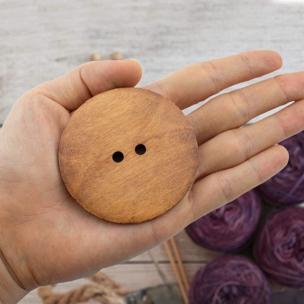 Summer-Ray 30pcs Large Brown Wooden Buttons – 60mm (2.36") Diameter – DIY Craft & Sewing – 2-Hole Design for Bags & Clothing