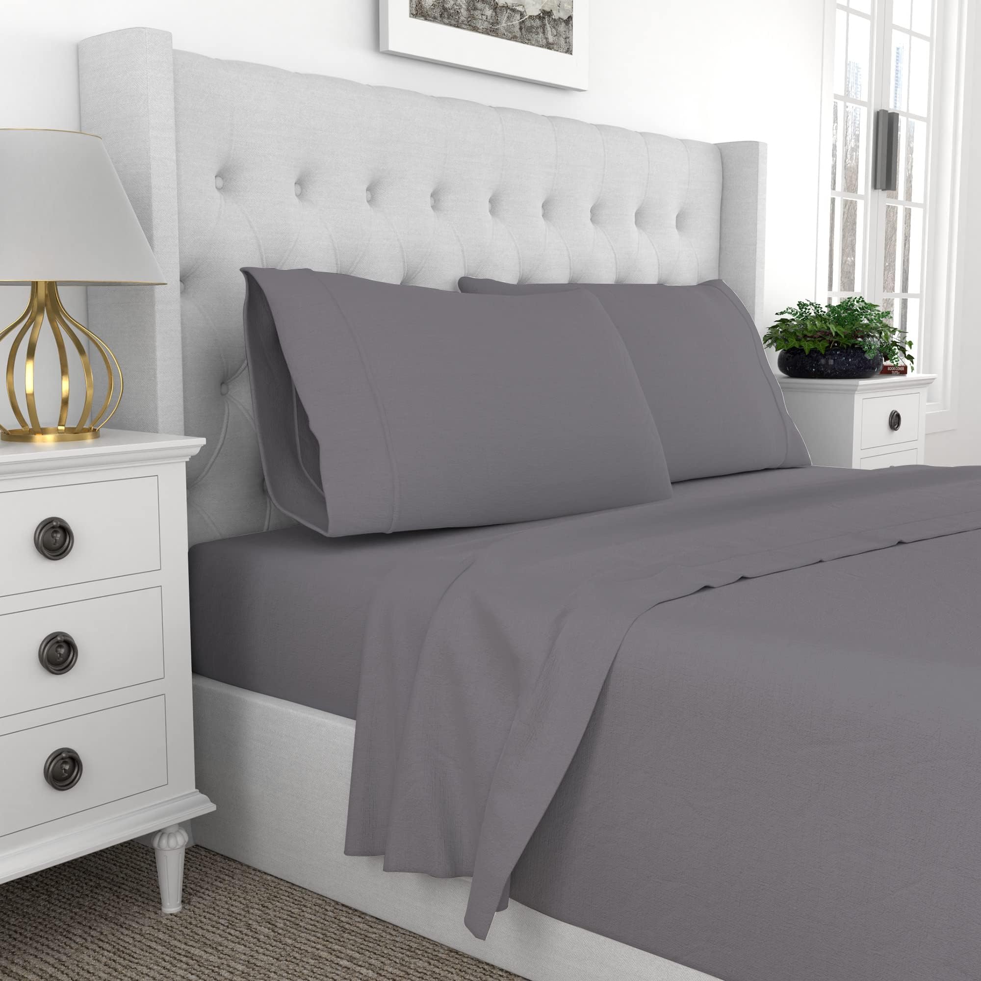 Color Sense 100% Cotton Dark Gray Twin Sheet Set, Percale Weave Dark Gray Bed Sheets, Twin Size Dorm Sheets Set, Cool & Crisp, 3 Piece Twin Sheet Set Deep Pocket, Twin Bedding Set