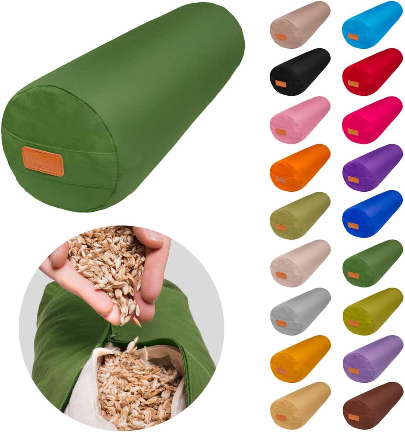Round Yoga Bolster »Krishna« with Organic Spelt Hull (Made in The USA) / Approx. 26.8" x8.66" – Ideal as Pillow/Cushion for Yoga, Meditation, Relaxation & Recreation