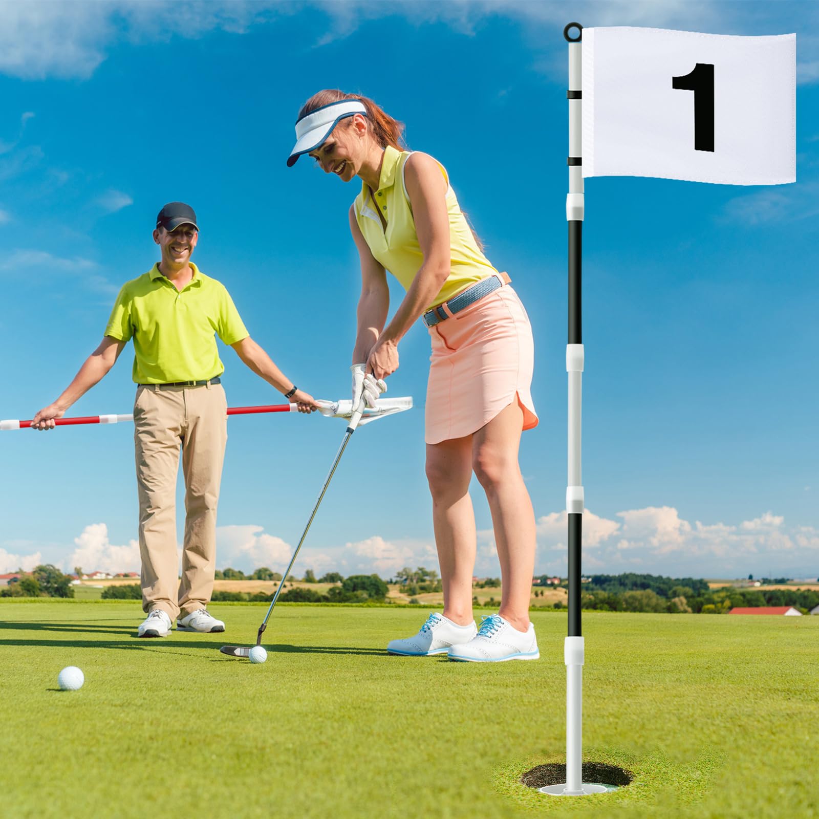 Golfflaggenstab, 1,8 m, grüne Flagge, Golflochstange, nummerierte Flaggen für Driving Range, Hinterhof, Putting Green und Chipping Greens, Geschenke, 2 Stück (schwarz)