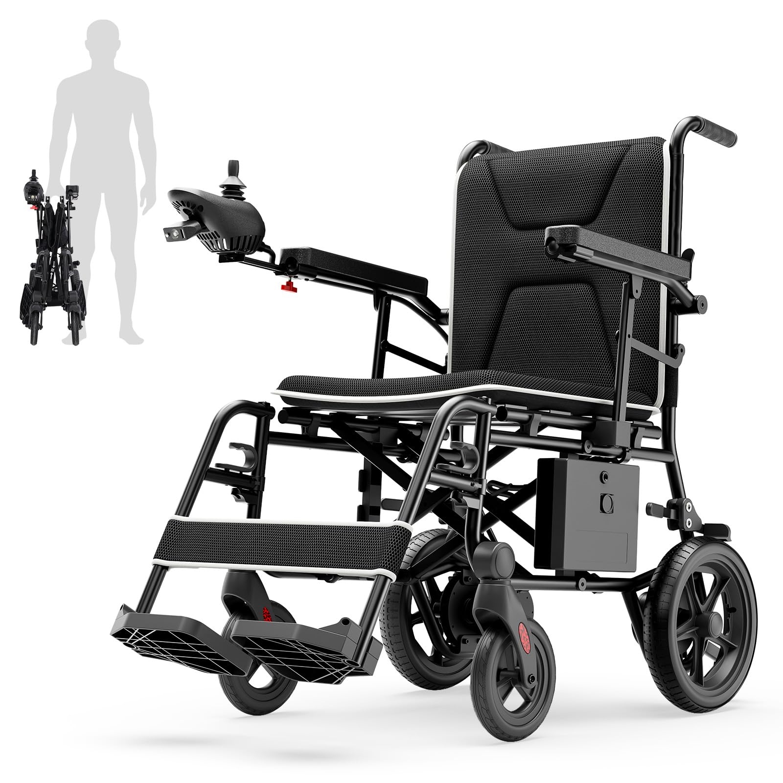 Elektrischer Rollstuhl für Erwachsene, faltbarer elektrischer Rollstühle, Rahmen aus Aluminiumlegierung, tragbarer Mobilitätsroller mit LED-Licht für Senioren, Reisen
