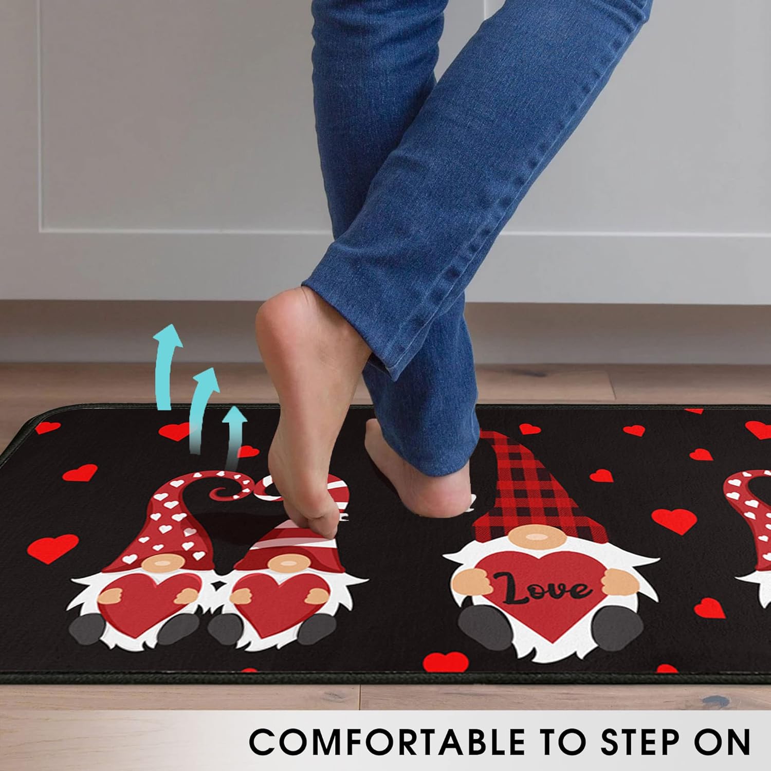 Valentine Kitchen Rug Set of 2 Kitchen Floor Mats Non-Slip Backing Valentines Day Gnomes Kitchen Mat Washable Seasonal Holiday Wedding Doormat Runner Rug 17"x47.2"+17"x30"