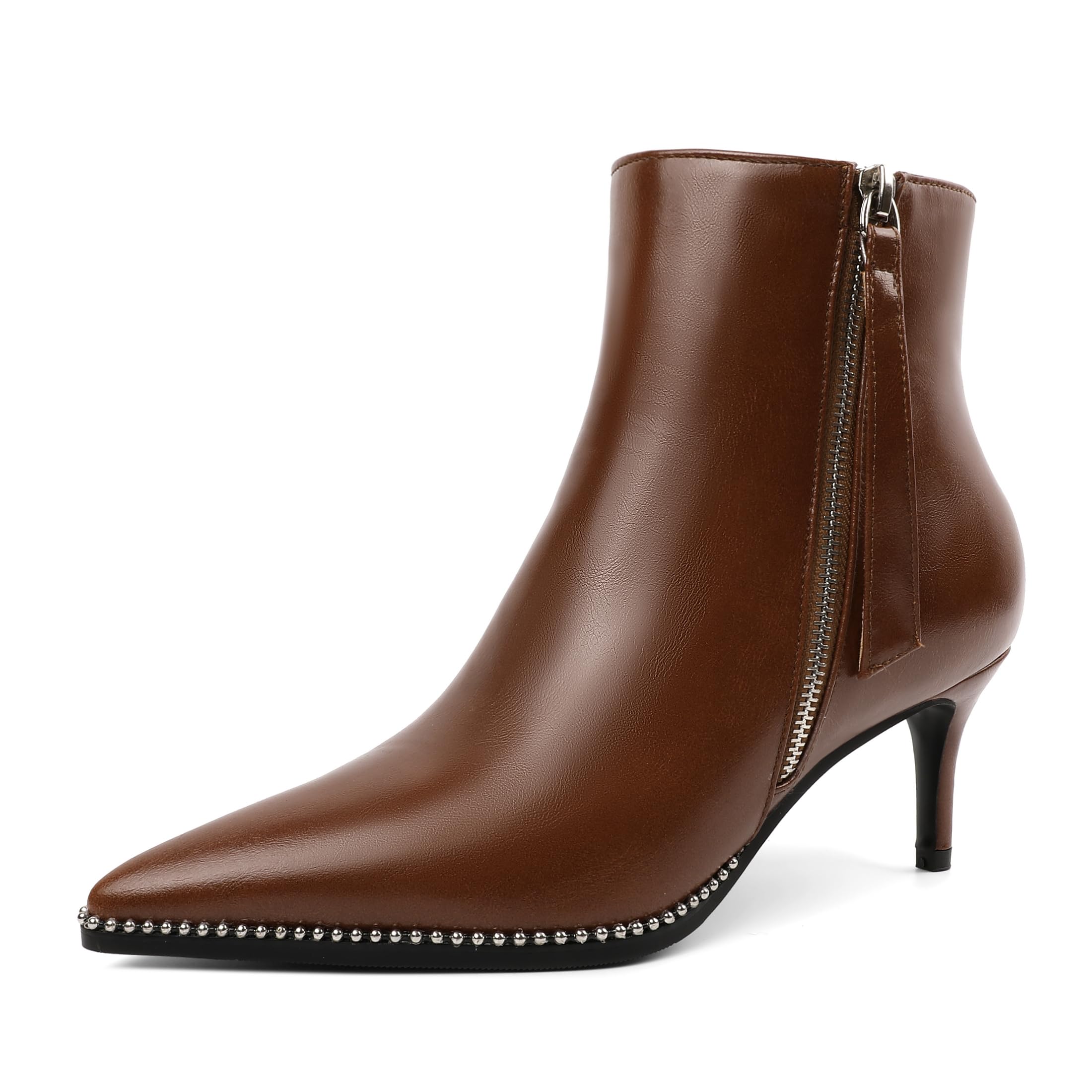 Women Low Heel Boots Pointed Toe with Beaded Short Boot Zipper Kitten Heel Booties 2 5 Inch