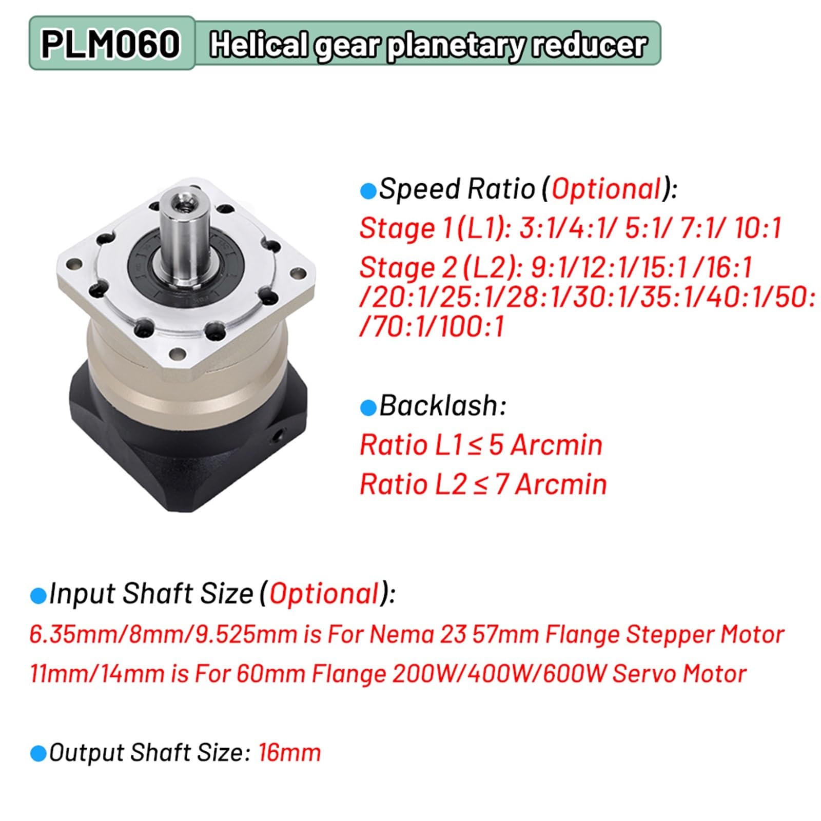 1 x wysoce precyzyjny reduktor planetarny, silnik obniżający do Nema23/krokowy 400/750/1 kW(19 mm-80 Servo, stosunek prędkości 25 do 1)