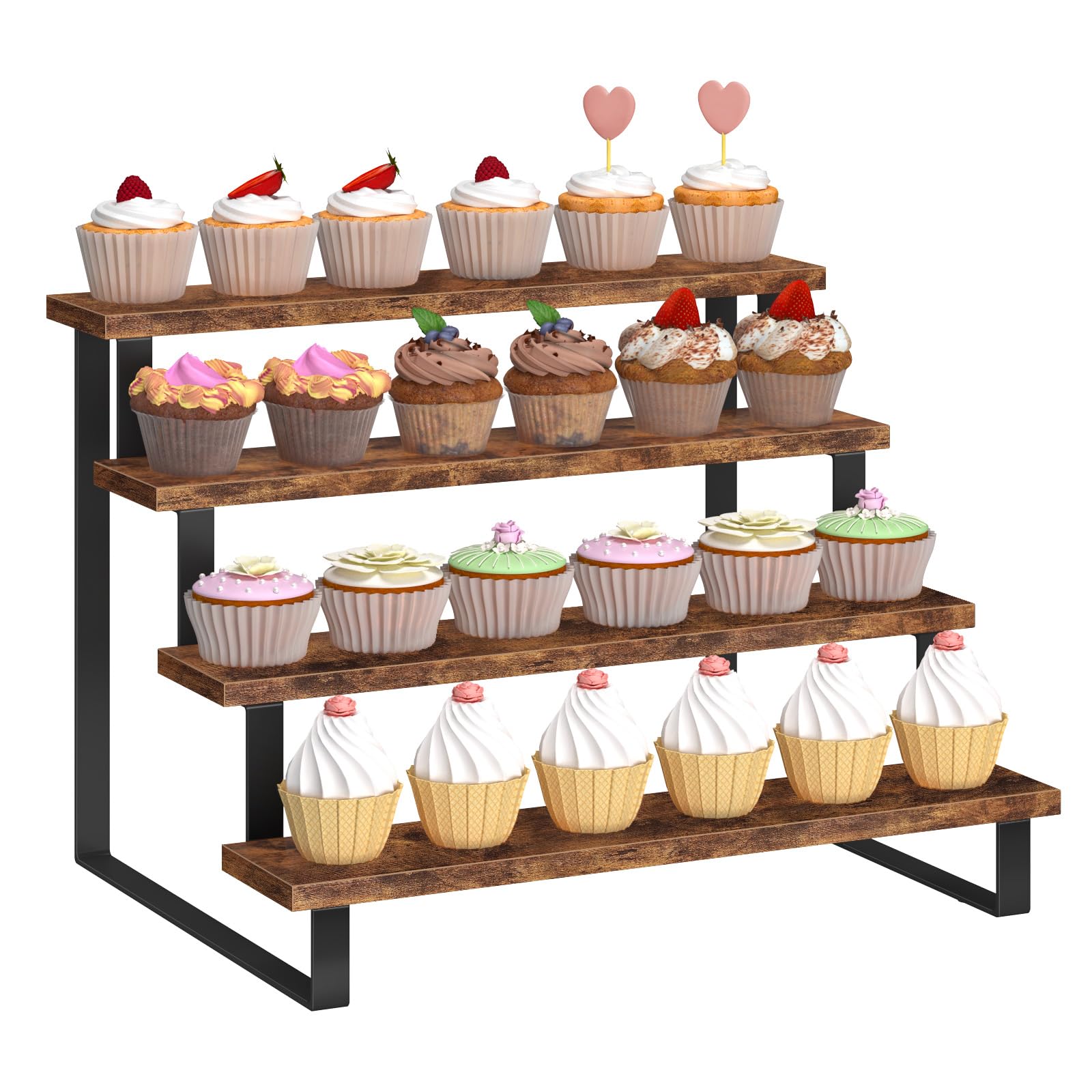 ELITEROO Cupcake-Präsentationsständer, 4 Etagen, Dessertständer aus Holz, Keks-Leckerli-Ständer für Dessert-Tisch-Set, Lebensmittel-Display-Risers für Party, Hochzeit, Dekoration, Geburtstag