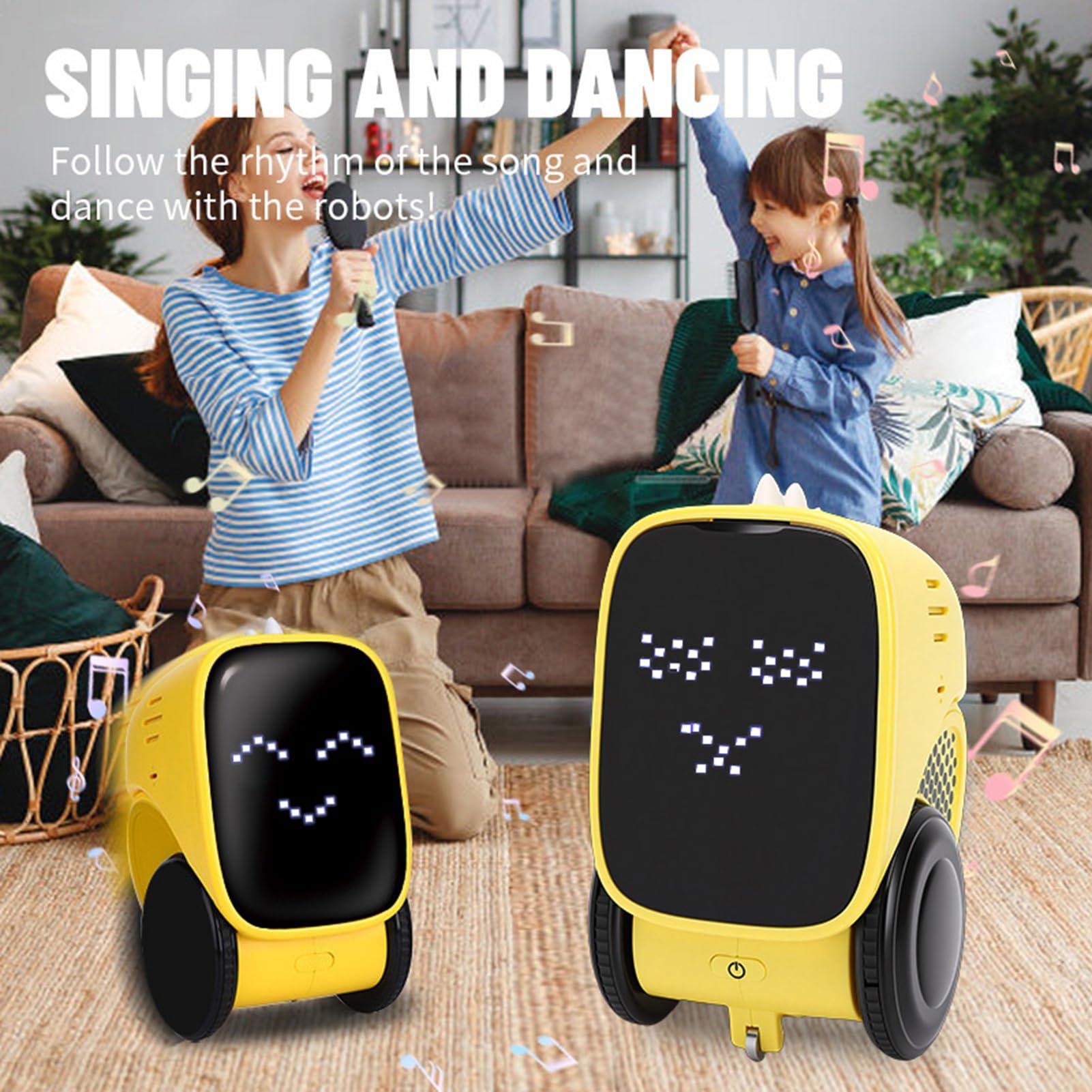 Fockety Juguete Robot Inteligente, Programación de Máquina de Historias con Detección Táctil de IA, Juguete de Aprendizaje Stem para Profesores y Socios Inteligentes Que Hablan (Yellow)