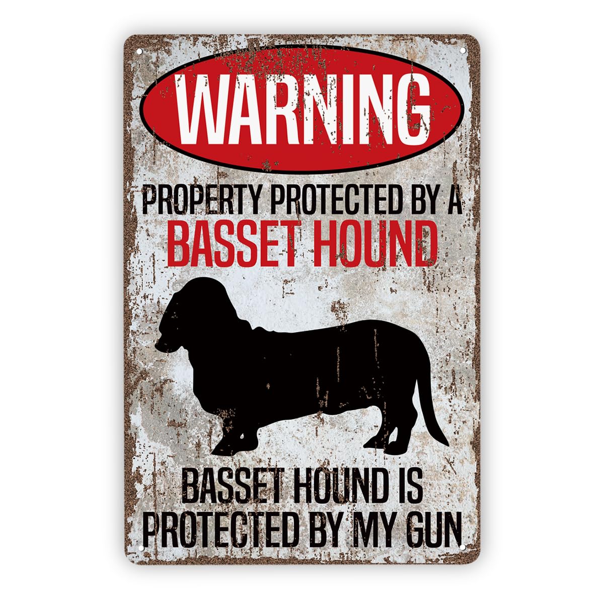Beware Of Dog Basset Hound Tin Sign, Yard Decor