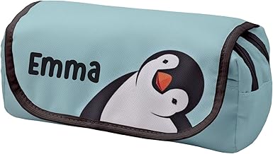 Personalised Pencil Case with 2 Compartments for Boys with Flap Case Pen Holder Pens and Accessories School Penguin [151]