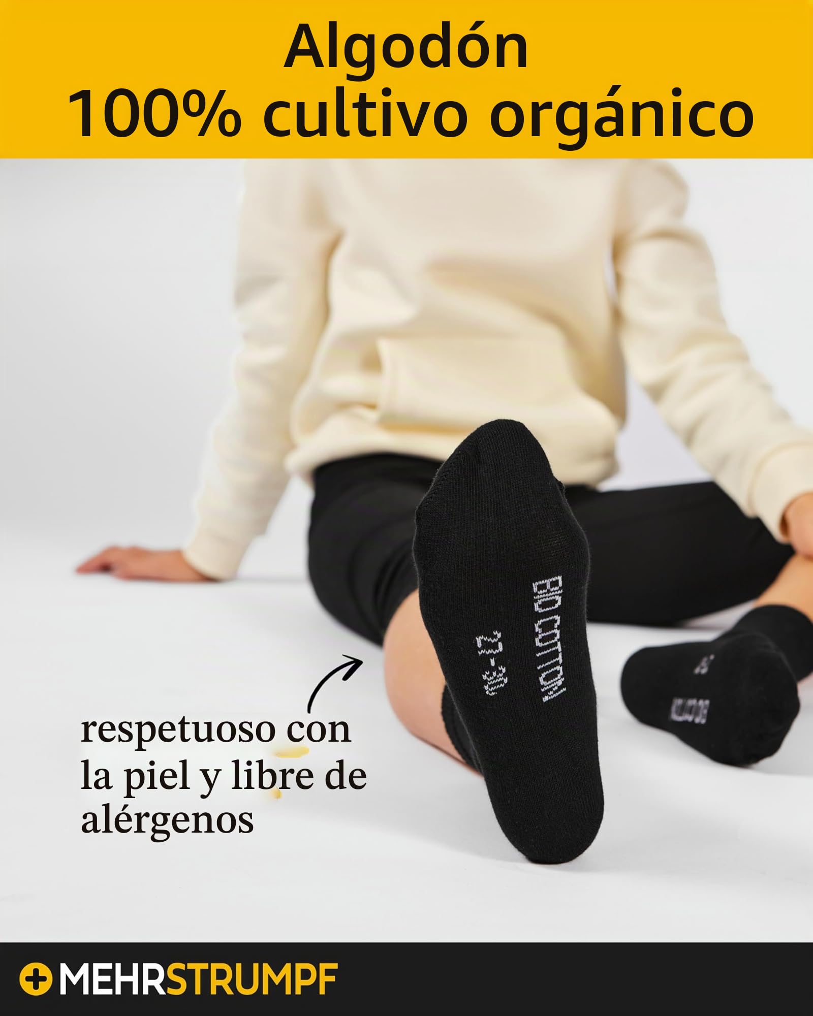 8/12 pares de calcetines de algodón 100% orgánico para niños y niñas sin costura (modelo: Biolivia)