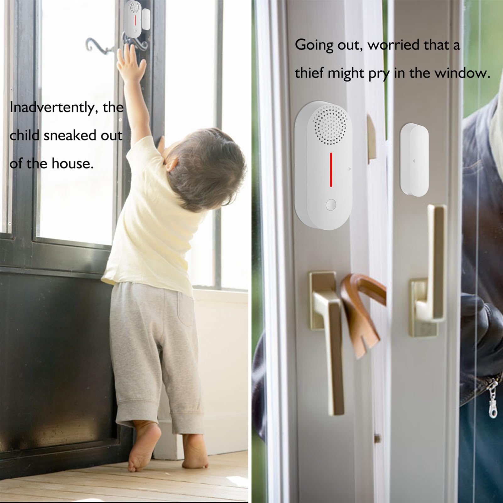 HUIOP Alarma de puerta ventana, sensor magnético inalámbrico, alarma antirrobo, sonido y luz, WiFi, control de voz inteligente por aplicación, fácil instalación para el hogar, garaje, apartamento