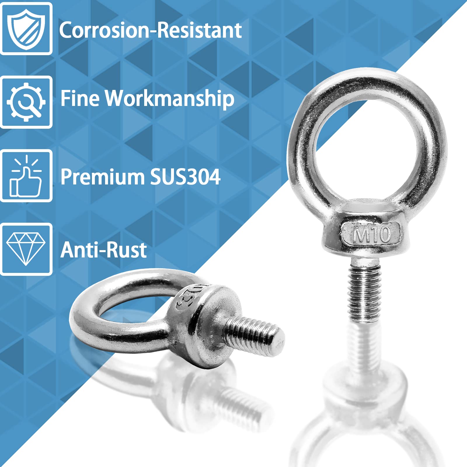 M10 Stainless Steel Eye Bolts - 4 Pack -5