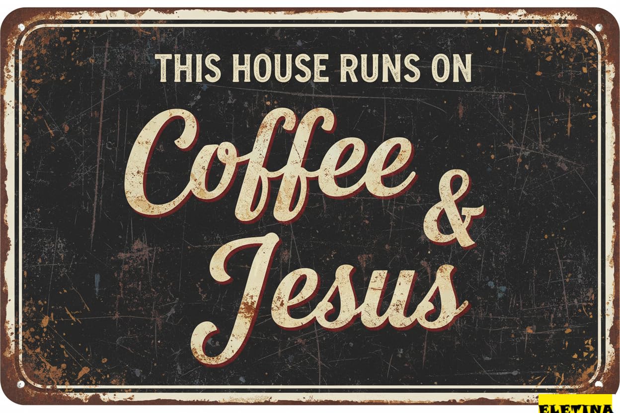 Vintage Metal Tin Sign for Man Cave Wall Art Definition Plaque This House Runs On God And Coffee Farmhouse Family Wall Decor Rustic Wall Art 8x12 Inch