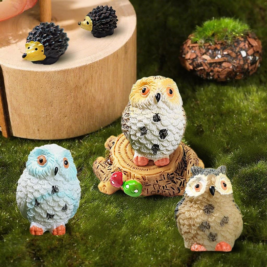 Miniature Garden Accessories, 39 Pcs, Mini Garden Animals Owls with Moss, Miniature Figurines, Model Trees for Micro Landscape DIY Fairy Craft Decor
