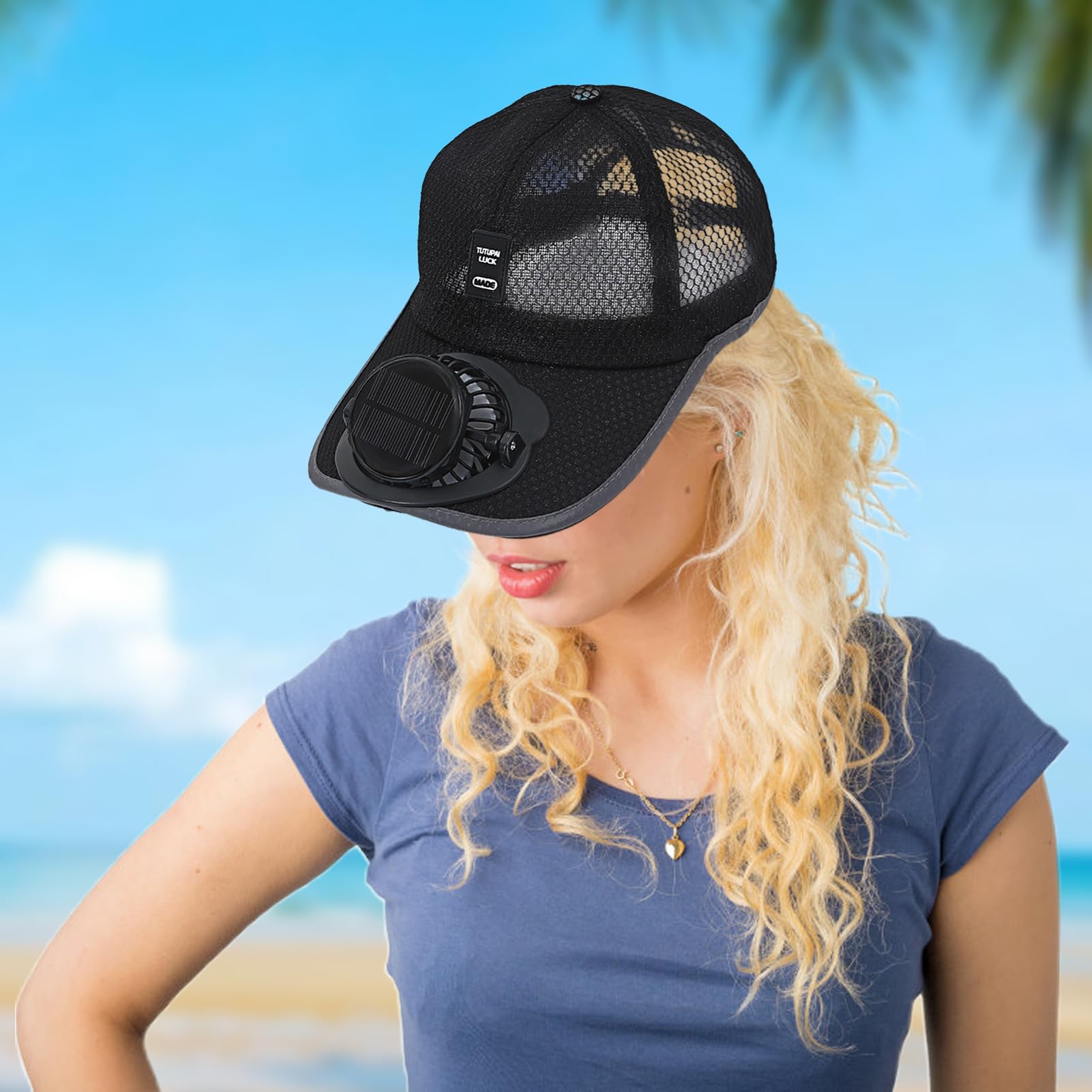 Cappello da Fan Alimentato a energia Solare, Berretto da Baseball con ventilatori, Cappello da Spiaggia Solare con Ventola di Raffreddamento, Cappelli da Sole con ventilatori a energia Solare