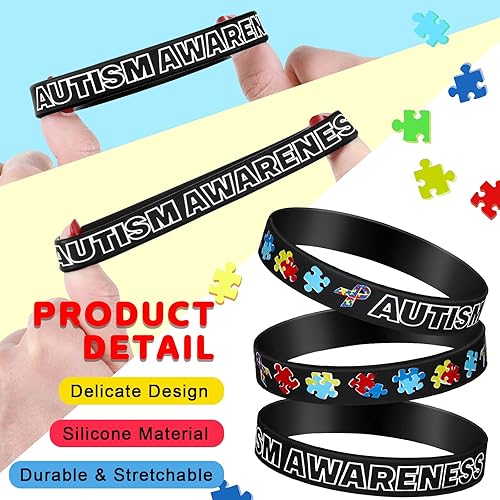 Miniatura 3 de Yinkin Pulseras de silicona para concienciación sobre el autismo, pulsera de conciencia sobre el autismo, piezas de rompecabezas coloridas, pulseras