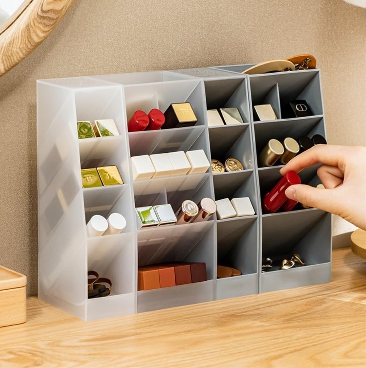Portalapices Caja De Almacenamiento De Brochas De Maquillaje, Lápiz Labial Inclinado, Espejo, Gabinete, Caja De Lápiz Labial, Caja De Almacenamiento De Cosméticos De Escritorio Portalápices para Bolíg