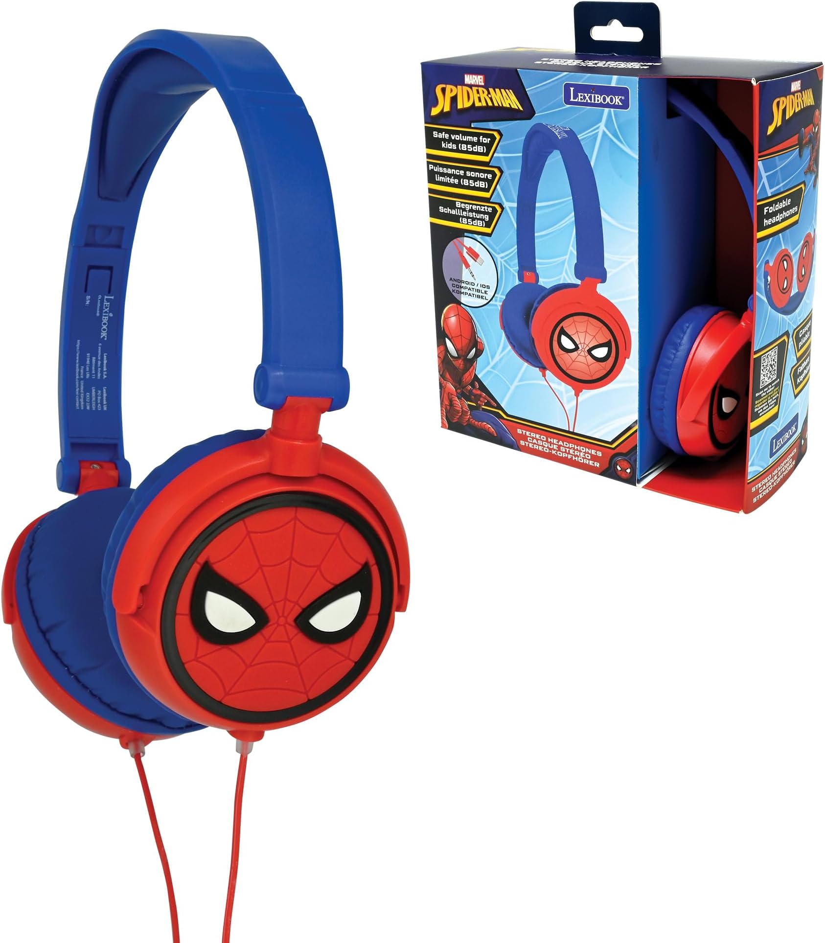 Spider-Man, Stereo Headphones, kids safe volume, foldable and adjustable, red/blue, HP010SP