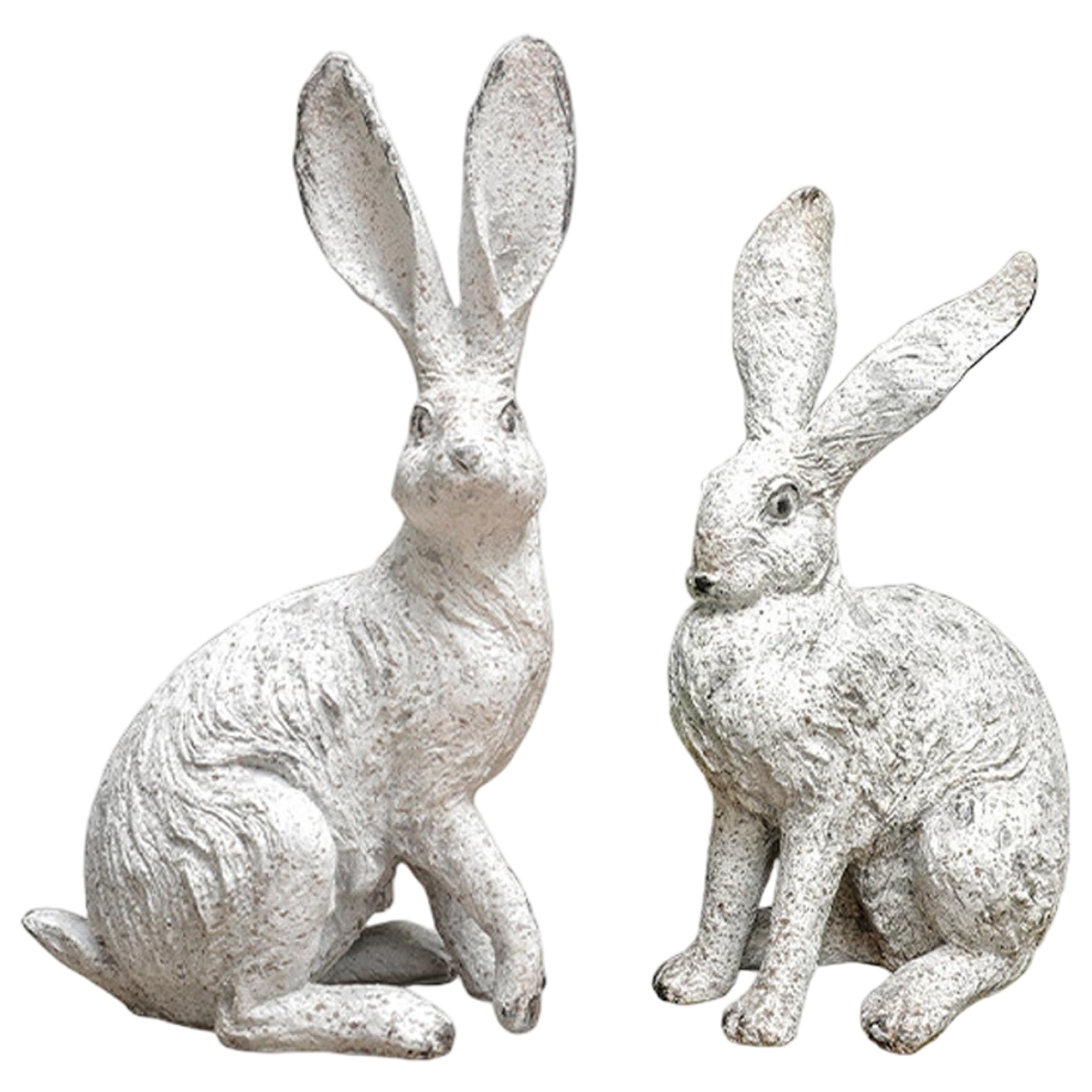 Takingup Rabbit Statue Set of 2, Vintage Style Bunny Garden Statue with Realistic Furs Texture, Outdoor Resin Animal Sculptures for Yard, Patio, Farmhouse Decor, and Bunny
