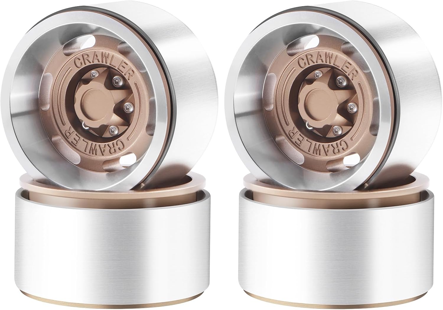 1.9” Beadlock Wheel Rim, Aluminum Negative Offset 5.5mm Wheel Rim Hub for 1/10 RC Crawler SCX10 TRX4 TRX6 VS4-10 GEN7 GEN8 Upgrades Parts, 4PCS (Brass)