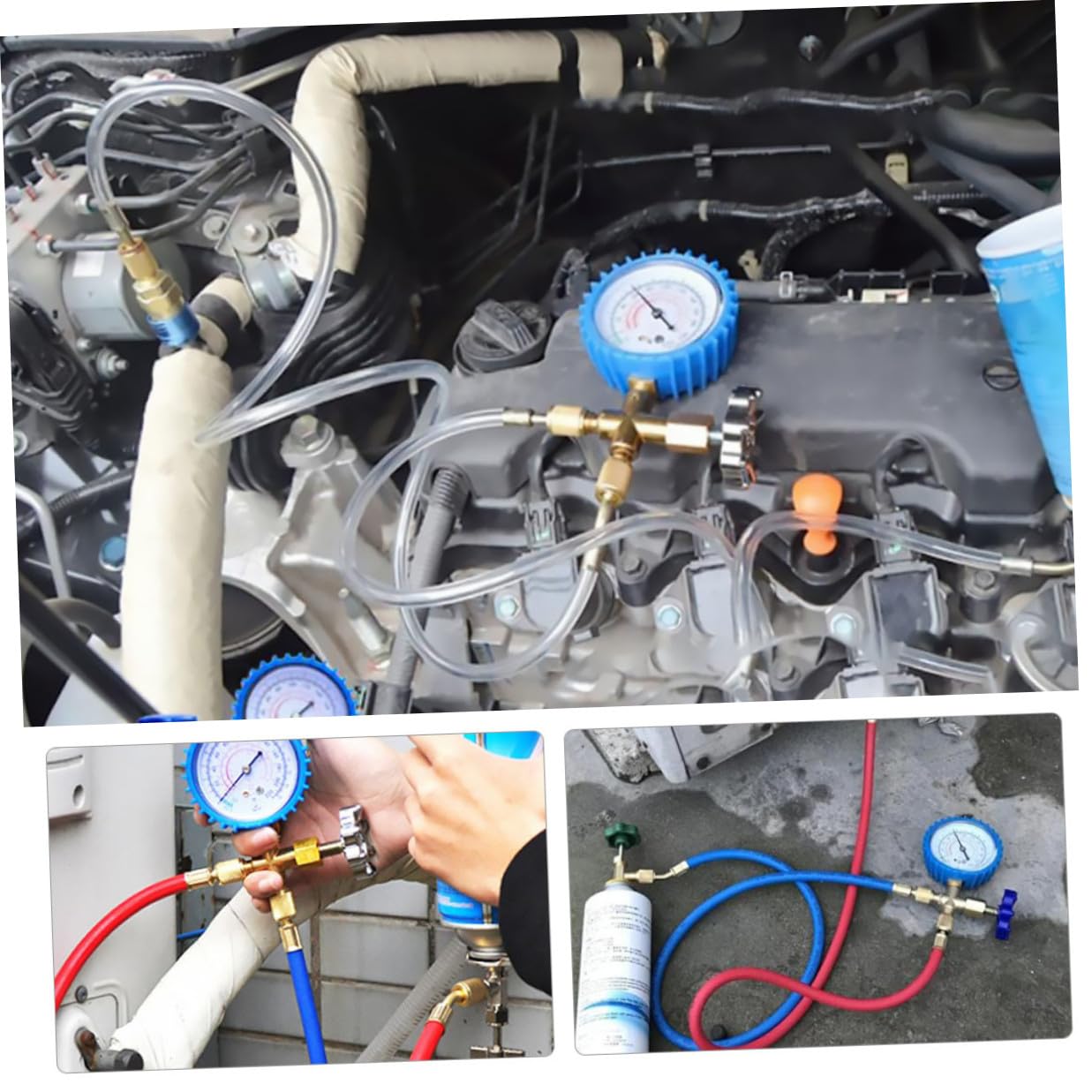Alipis Automotive Air Conditioner Manifold Gauge Set with Refrigerant Hose, Silicone Oil Kit for Car Ac Refrigeration System Maintenance and Pressure Testing Random Color