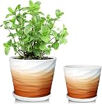 8 Planter de pouce, Planters en céramique pour les plantes intérieures/extérieures avec drainage et soucoupe, grands pots de plantes, plante ronde Interieur(Khai) + Blanc, planteur seulement)