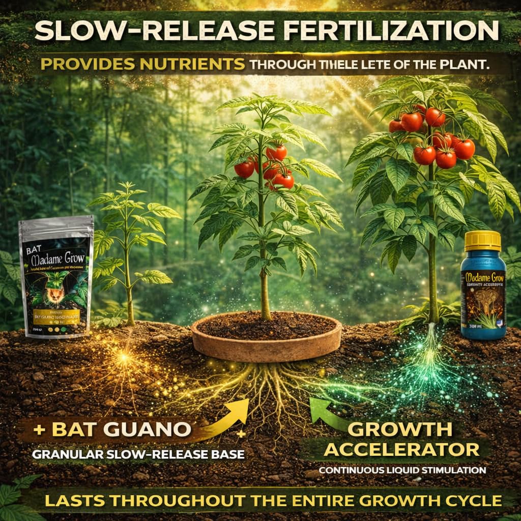 MADAME GROW Boost Kit Wachstumsbeschleuniger 500 ml + Fledermausguano 500 g, Pflanzenwurzel- und Blühdünger, Pflanzendünger, Wachstum und Stimulator, bereichert Substrat