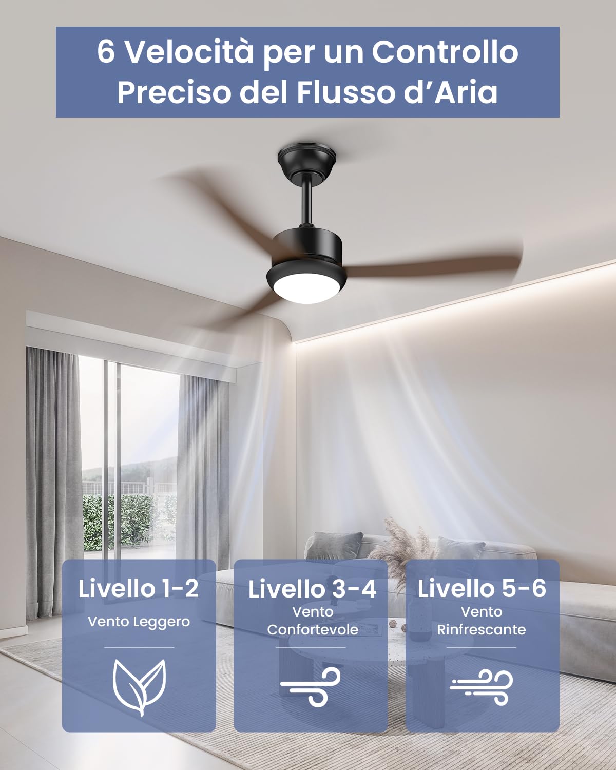 Airwit Ventilatore da Soffitto con Luce 106cm, Pale Effetto Legno, Ventilatore da Soffitto Silenzioso con Telecomando, LED Dimmerabile, Motore DC Reversibile, 6 Velocità per Camera Soggiorno