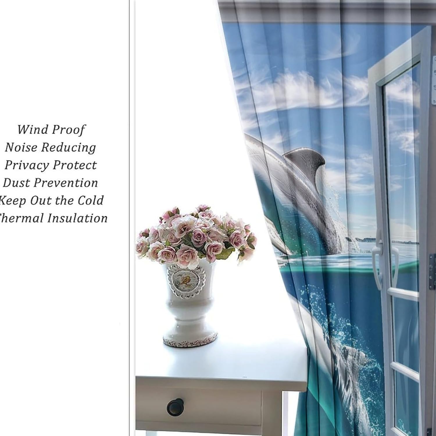 Ocean Fantasy Grommet Blackout Curtains for Bedroom, Sky Cloud Window Sea Dolphin Thermal Insulated Curtains Room Darkening Window Drapes, 21W x 54L, 2 Panels