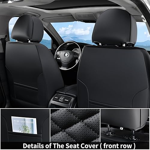 Miniatura 3 de Coverado Fundas de asiento de cuero, juego completo de fundas de asiento de automóvil, fundas de asiento negras para automóviles, protector de