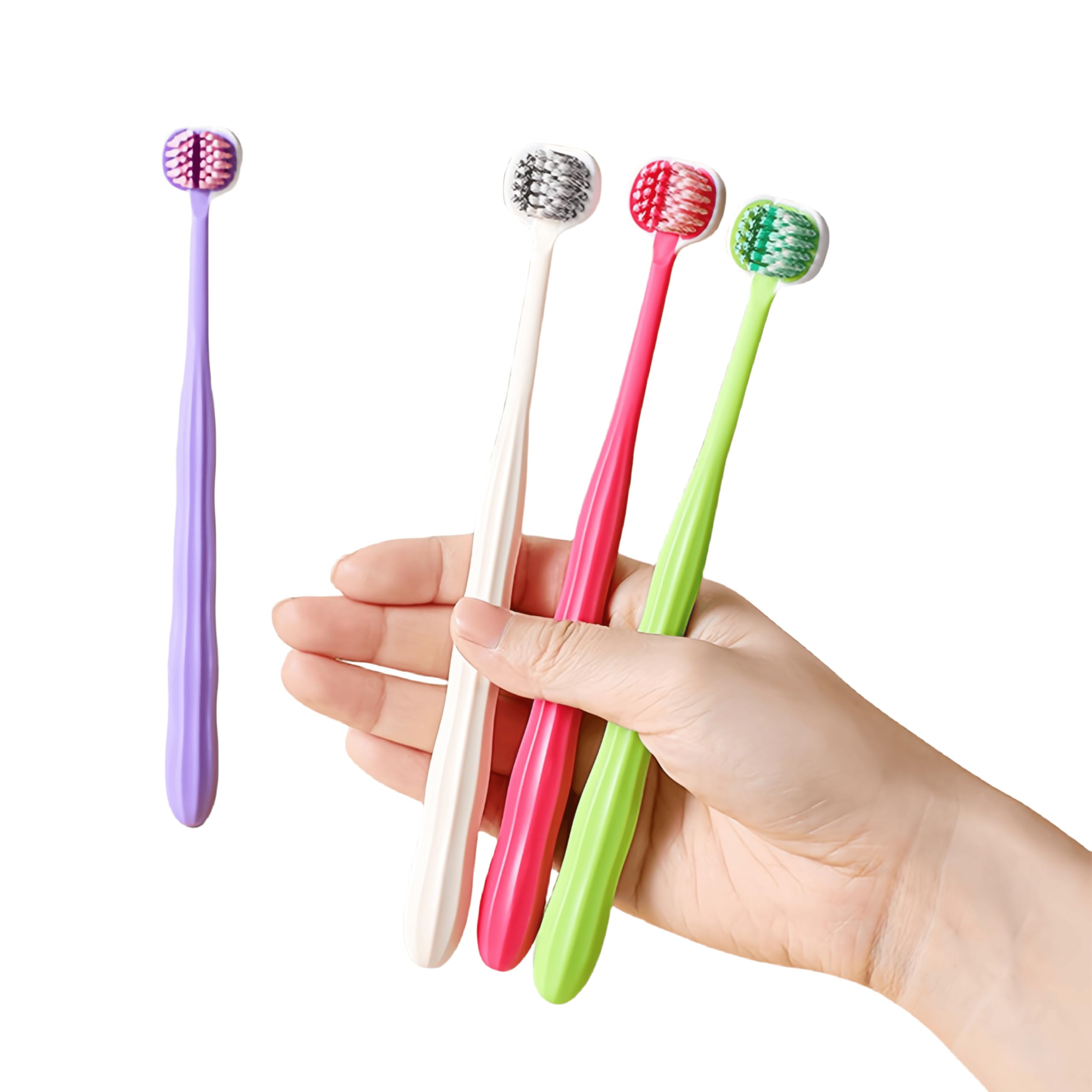 1 spazzolino da denti a tre lati per adulti, con setole morbide, confezione indipendente, con setole a spirale, 3D, stereoscopico, pulizia profonda dei denti orale (viola, 1 pezzo (confezione