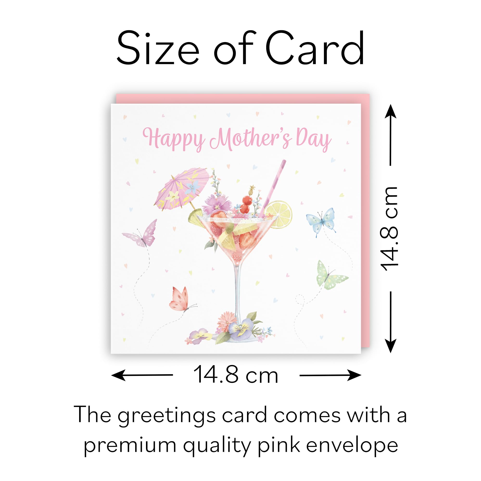 Hunts England, Pink Cocktail And Butterflies Elegant Mother's Day Card, Milo's Gallery, Drinks, Flowers - Image 4