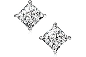Sparkling Princess Cut CZ Stud Earrings for Men & Women