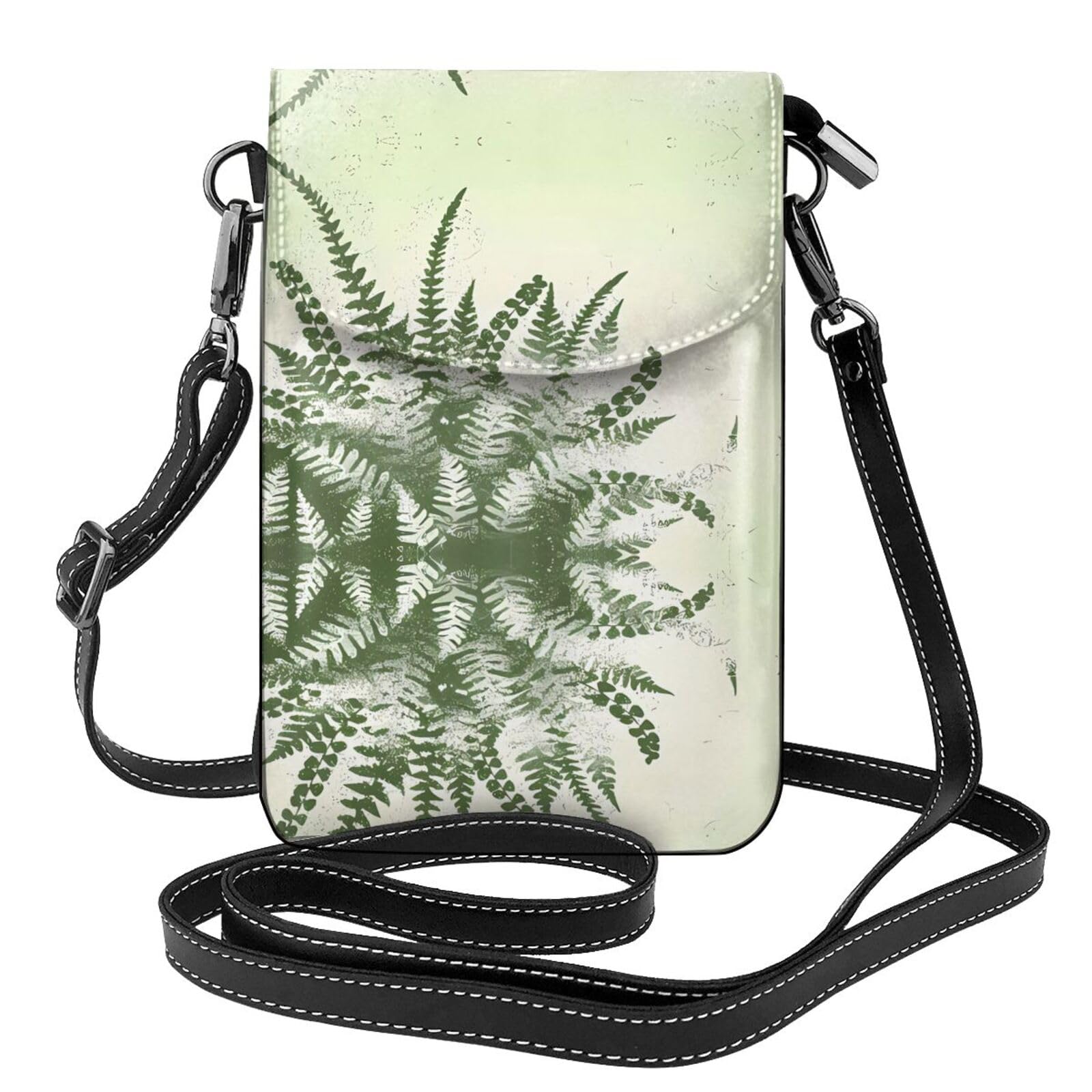 women Small Cell Phone Purse natural plant silhouette fern leaf Prints Soft, durable and waterproof PU leather Convenient for daily use and travel