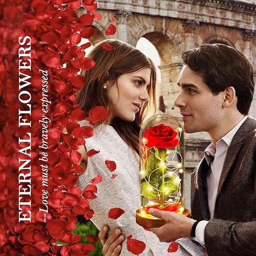 Miniatura 4 de Regalos para el día de San Valentín para ella, rosa roja en cúpula de cristal con 2 modos de luz, regalos de flores de San Valentín para mujeres,