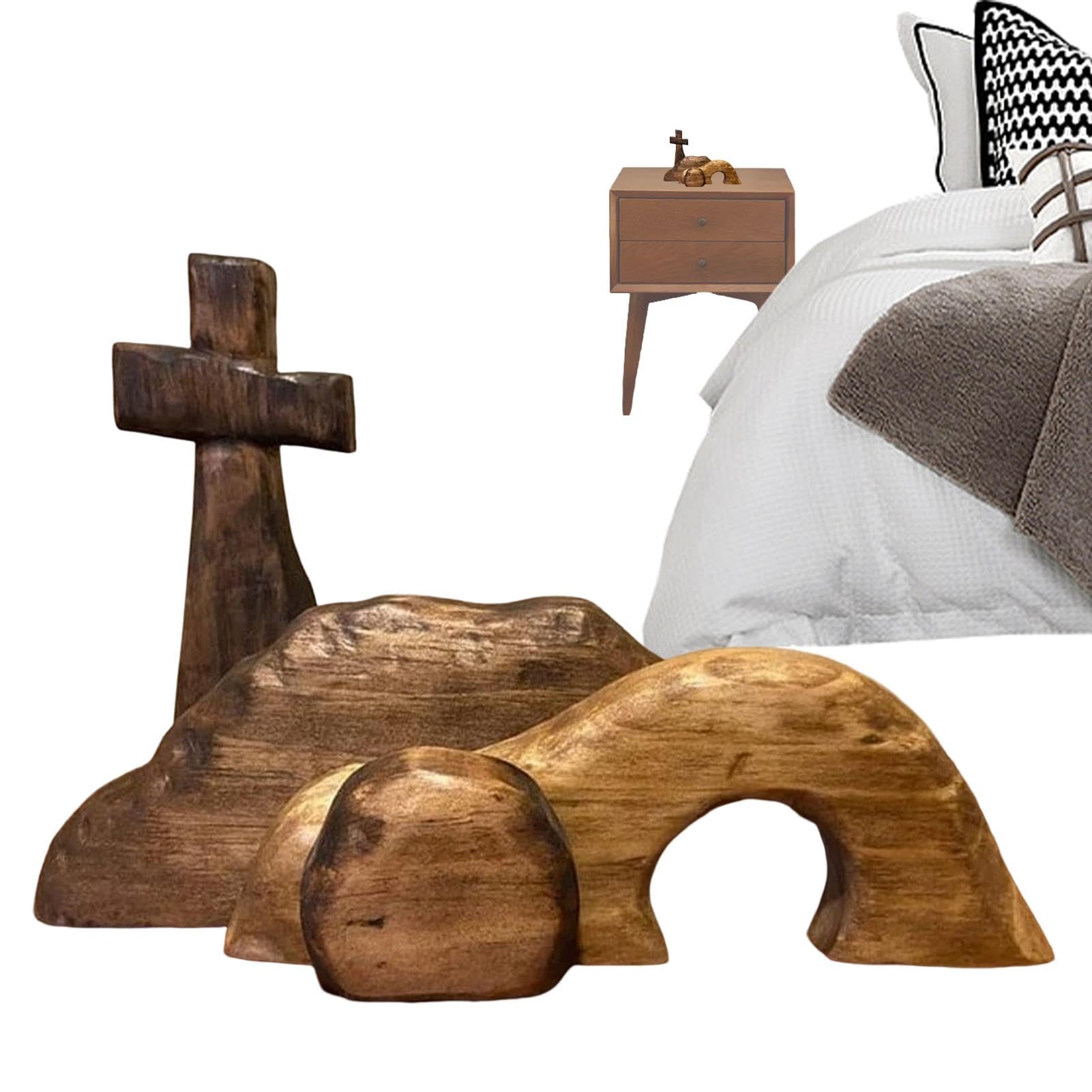 INIFLM Paasscène Houten Decoratie, Wederopstanding Kerststal Decor, Paastafel Decor, Pasen Kruisen Leeg Graf Decor voor Thuis, Tafelblad, Kantoor(#1