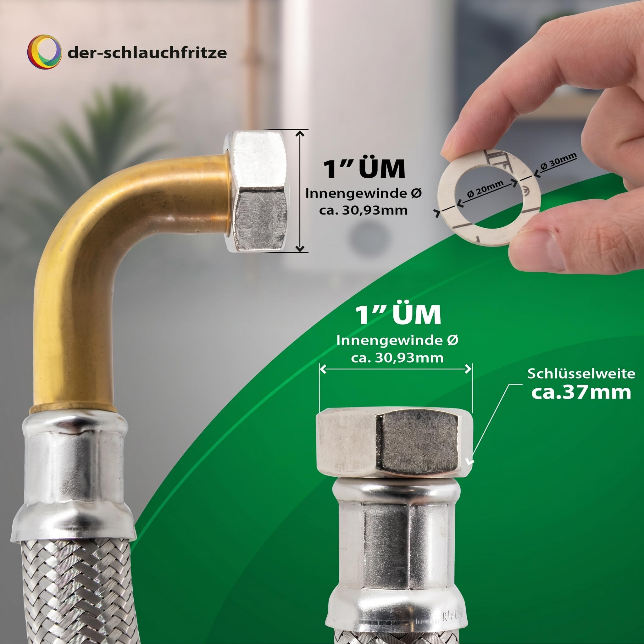 Tubo flessibile DN25 con tubo rinforzato da 1" AG x 1" con approvazione dell'acqua potabile, tubo di collegamento flessibile, con intreccio in acciaio inox, prolunga con dadi