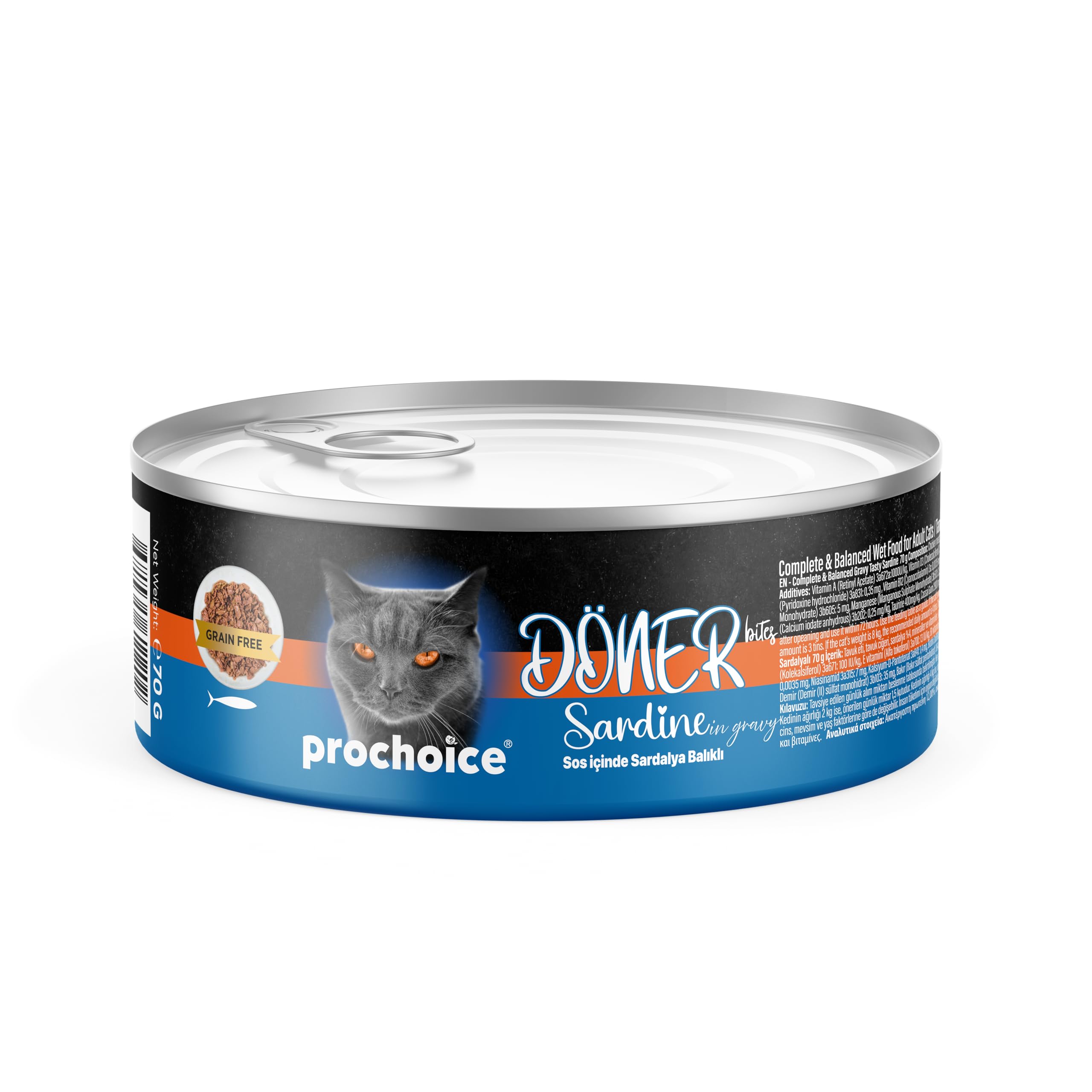 Prochoice Döner Sardine, Sos İçinde Sardalyalı Tam & Dengeli Yetişkin Kedi Maması 70 gr