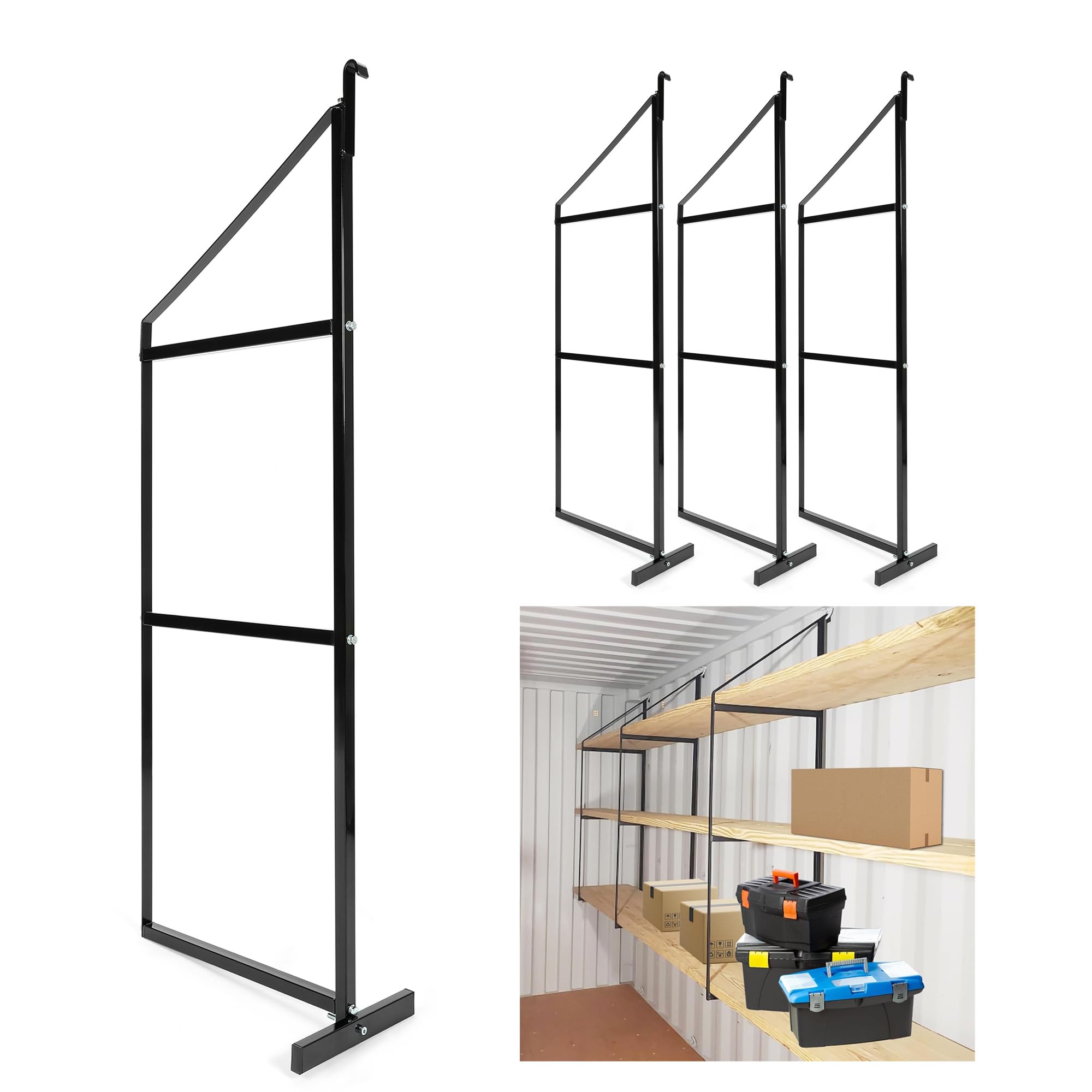 KUAFU 60.5"(H) X 22.12"(D) Container Shelving Shelf Bracket Universal for Shipping Container Hang & Hook Shelving Brackets Storage Cargo Shelves -4PCS