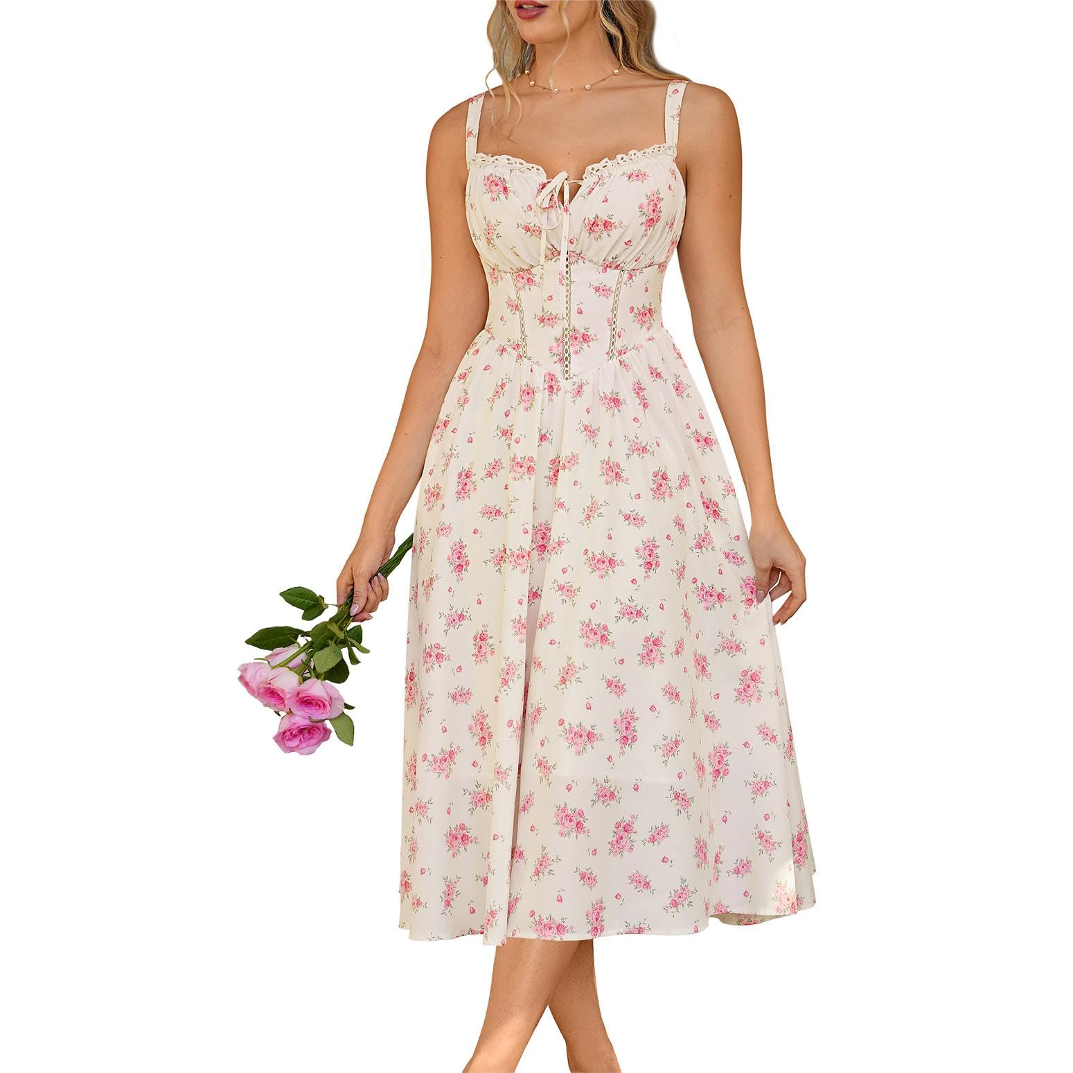 SCARLET DARKNESS Robe corset à motif floral pour femme - Robe d'été décontractée avec poches