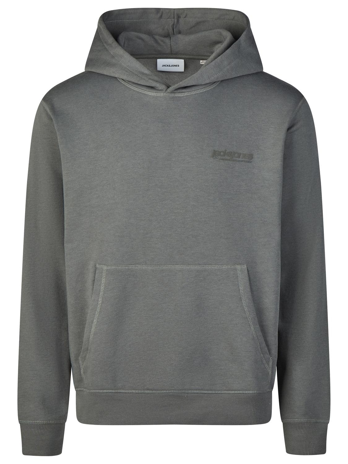 JACK & JONES Męska bluza z kapturem o luźnym kroju z nadrukiem JWHINTERLUDE Sweat Hood Plus Size bluza z kapturem bluza z kapturem bluza czarna szara zielona beżowa S M L XL XXL 3XL 4XL 5XL 6XL 7XL