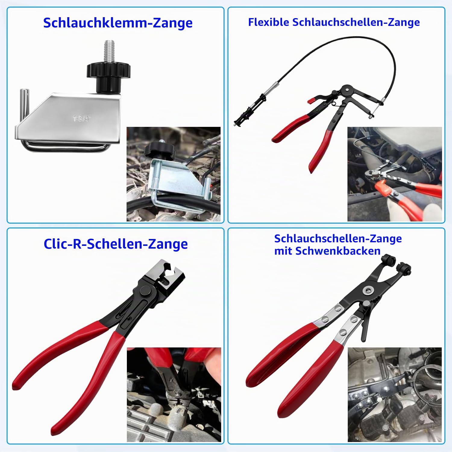 ZKTOOL 16-Teiliges Flexibles Schlauchklemmenzangen Werkzeug Set | Klemmenverbinder Trenner Kit, Ideal zum Austausch von Kraftstoff-, Öl- und Wasserleitungen bei der Autowartung