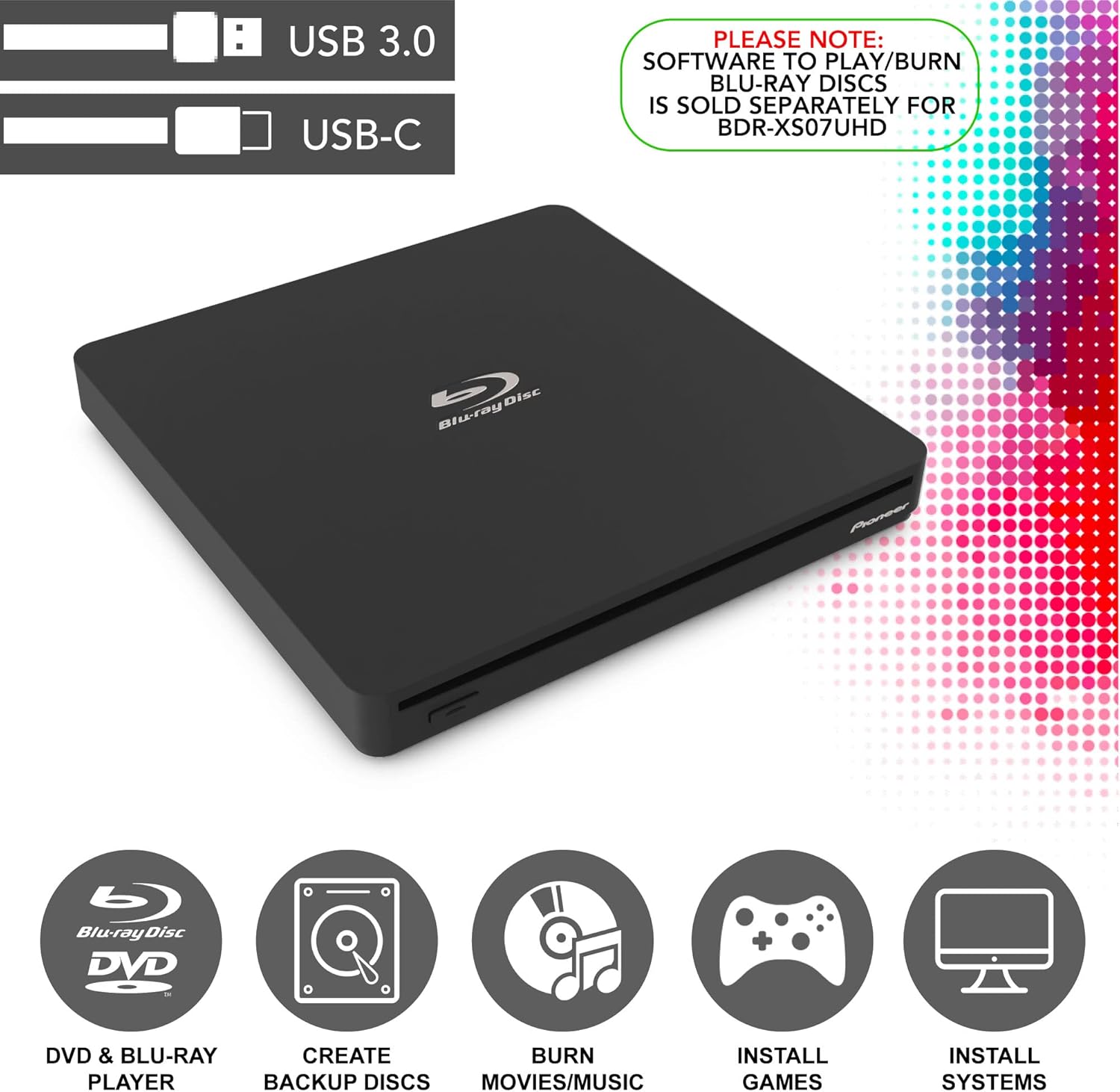 オンラインショップみさきPioneer Electronics BDRXD07UHD Slim Burner USB CD DVD BD