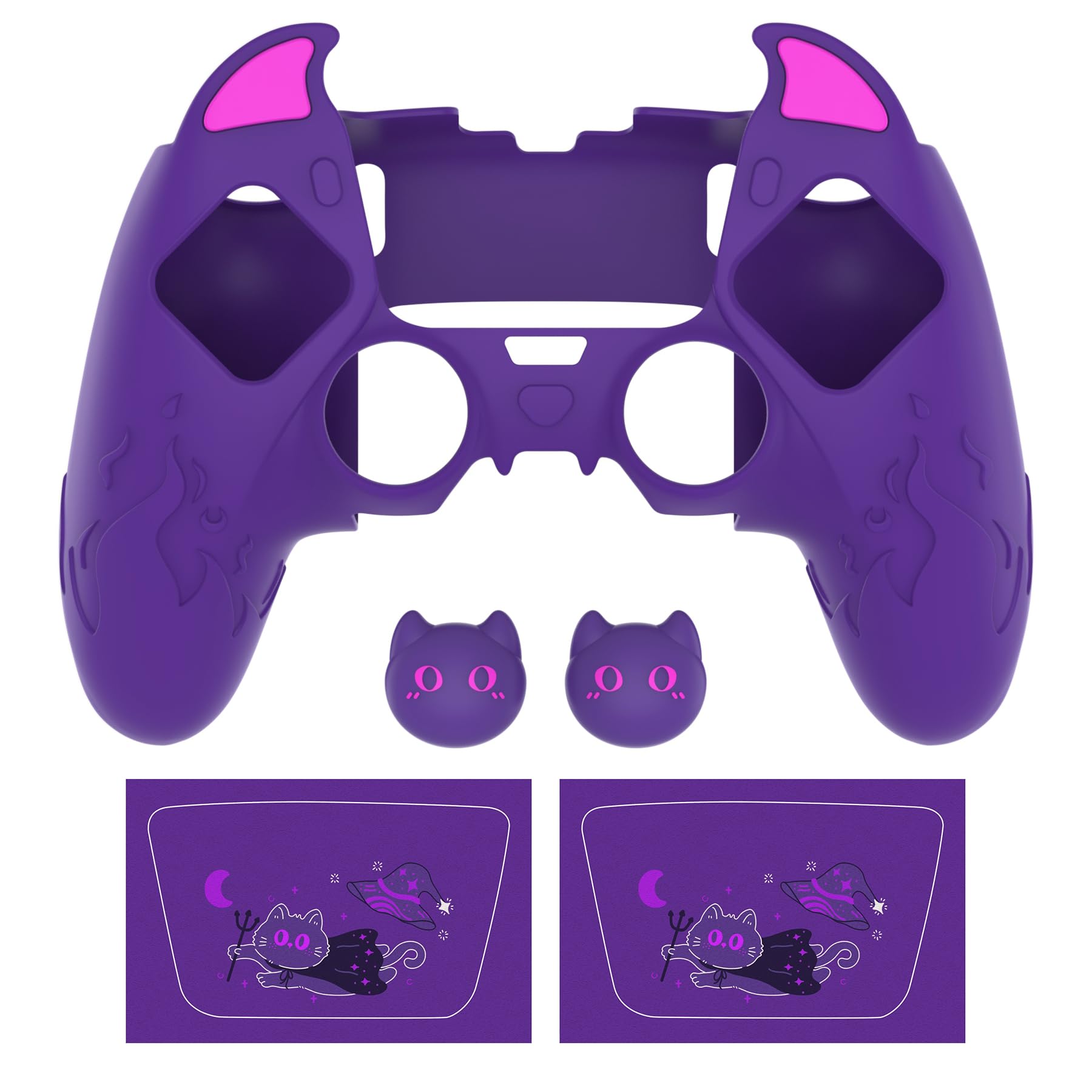 PlayVital Etui do ps5 Edge z Ochrona Joysticków do ps5 Edge Kontrolera Akcesoria & Naklejka na Panel Dotykow,Silikonowy Pokrowiec Antypoślizgowy–Fioletowy,Uroczy Demon