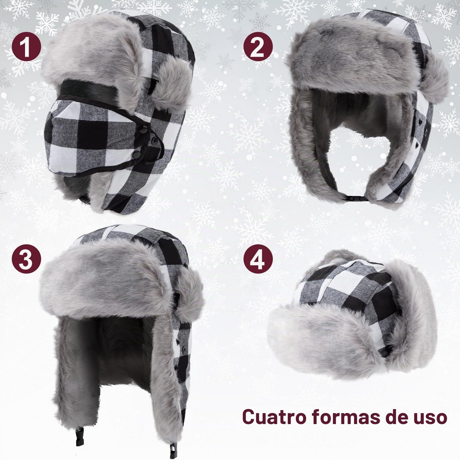 nonmon Sombrero de Trampero Unisex Impermeable Invierno Cálido Gorro de Aviador Ruso Bombardero de Piel Sintética con Orejeras y Mascara para Hombres Mujers Actividades al Aire Libre Esquí
